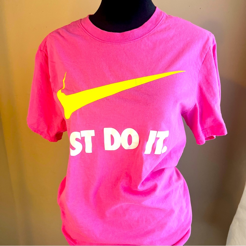 Nike Pink Short Sleeve Tee with Yellow Swoosh